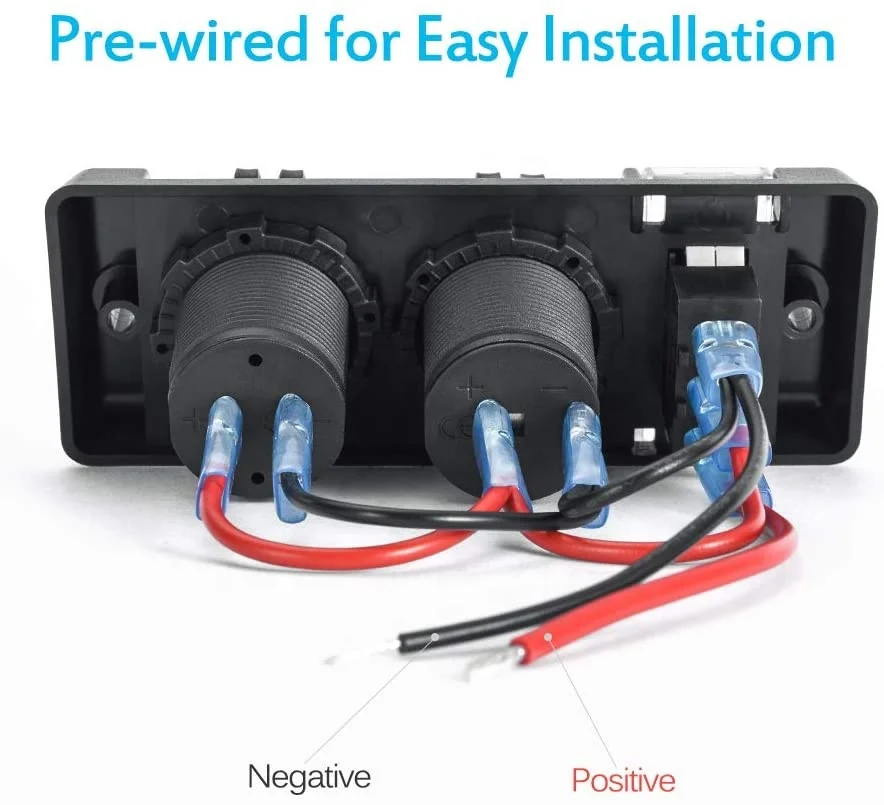 MICTUNING Pre-wired 12V Dual USB Breaker Switch Panel Socket Car Charger for Marine Boat RV Vehicle Truck
