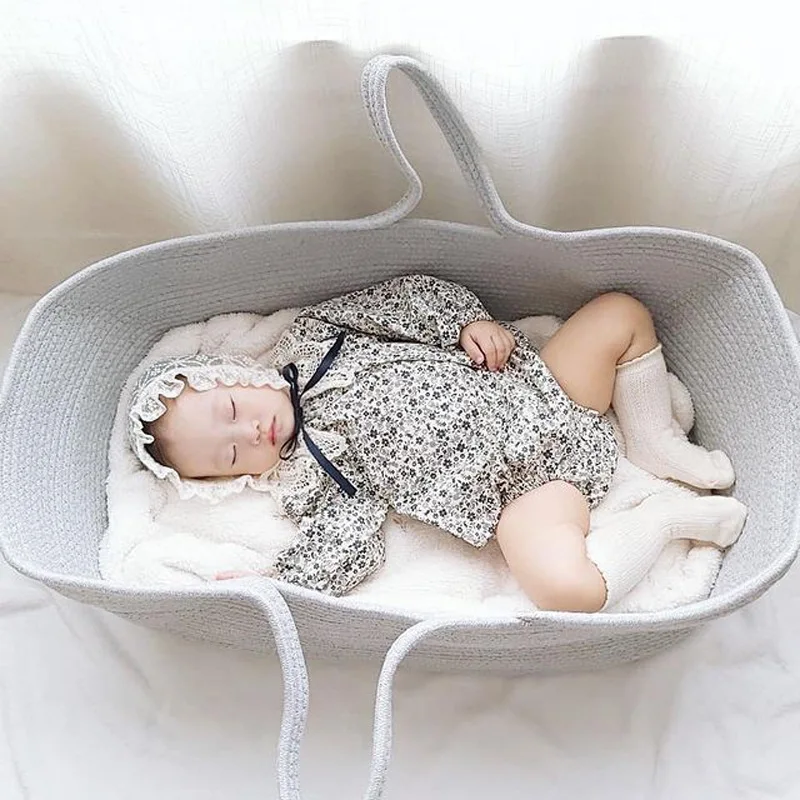 Nordic Style 100% Cotton Rope Newborn Moses Basket Portable Bassinet Cradle Baby Nest Bed