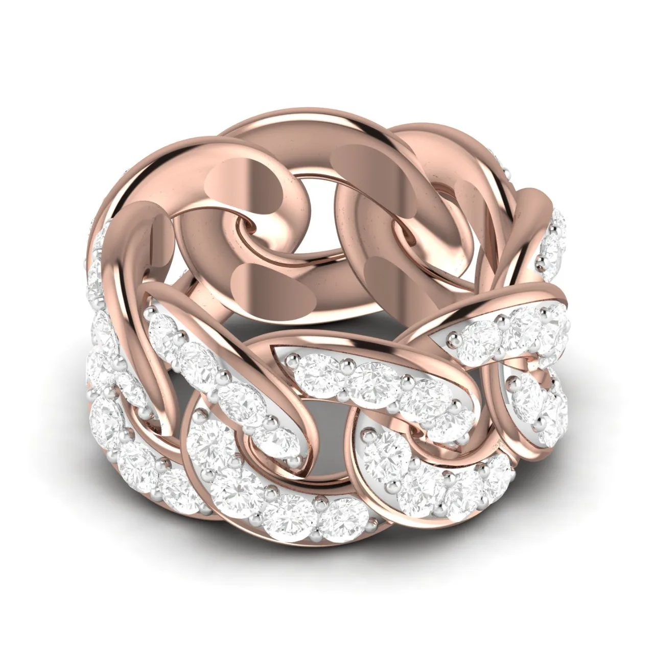 6.4 TCW Diamond Cuban Link Chain Ring Rose White Gold Hip Hop Customized Jewelry 2022 Hot Selling Real Natural in 18 KT Yellow