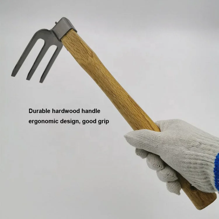 
high quality three tooth steel garden fork hoe with handle 