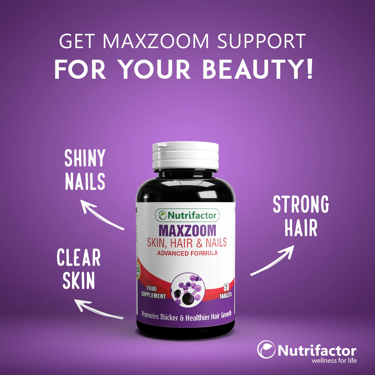 
MAXZOOM Halal Food Supplement Vitamin A C E B3 Biotin | MSM | Protect Repair and Nourish Hair Tablets Skin Women Beauty Product 