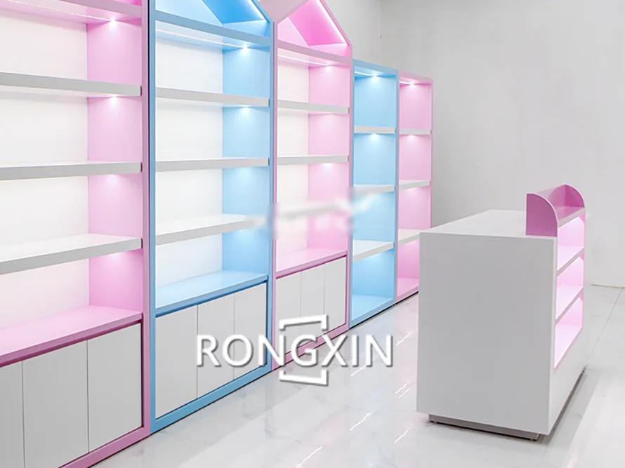 Розничная продажа светодиодный светильник для личной гигиены стойка косметическая розовая выставочная витрина торгового центра киоск салона красоты париков