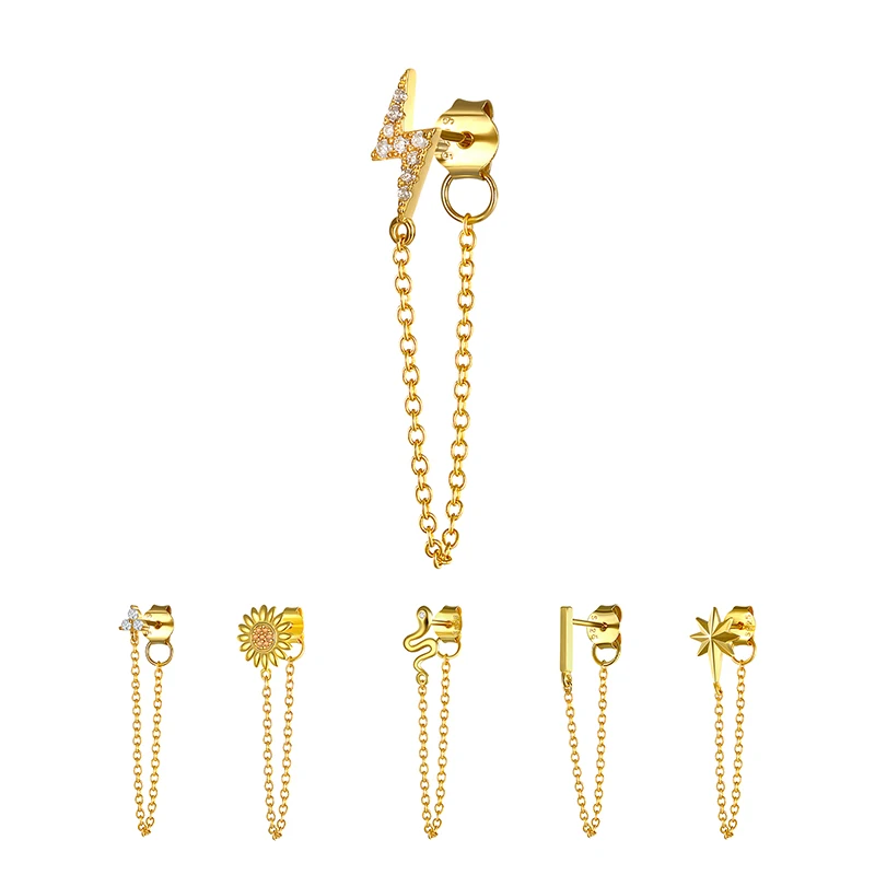 ROXI 925 Sterling Silver Delicate Women 18K Gold Plated Lightning Long Tassel Chain Stud Earrings