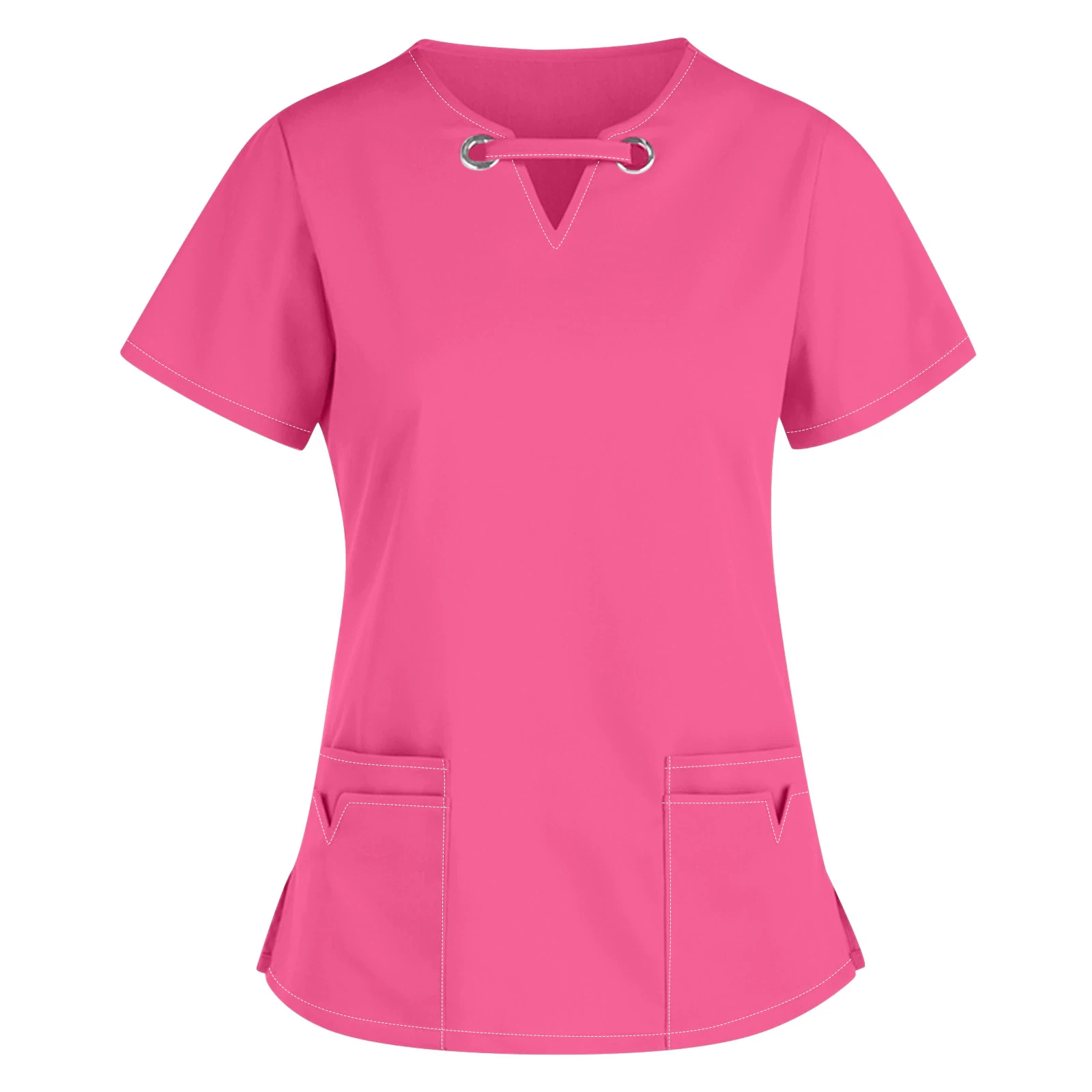 Healthcare Tunic Workwear Solid Scrub Tops Women Short Sleeves Hospitality Maid Nurses Cares Therapist Dentist Uniform