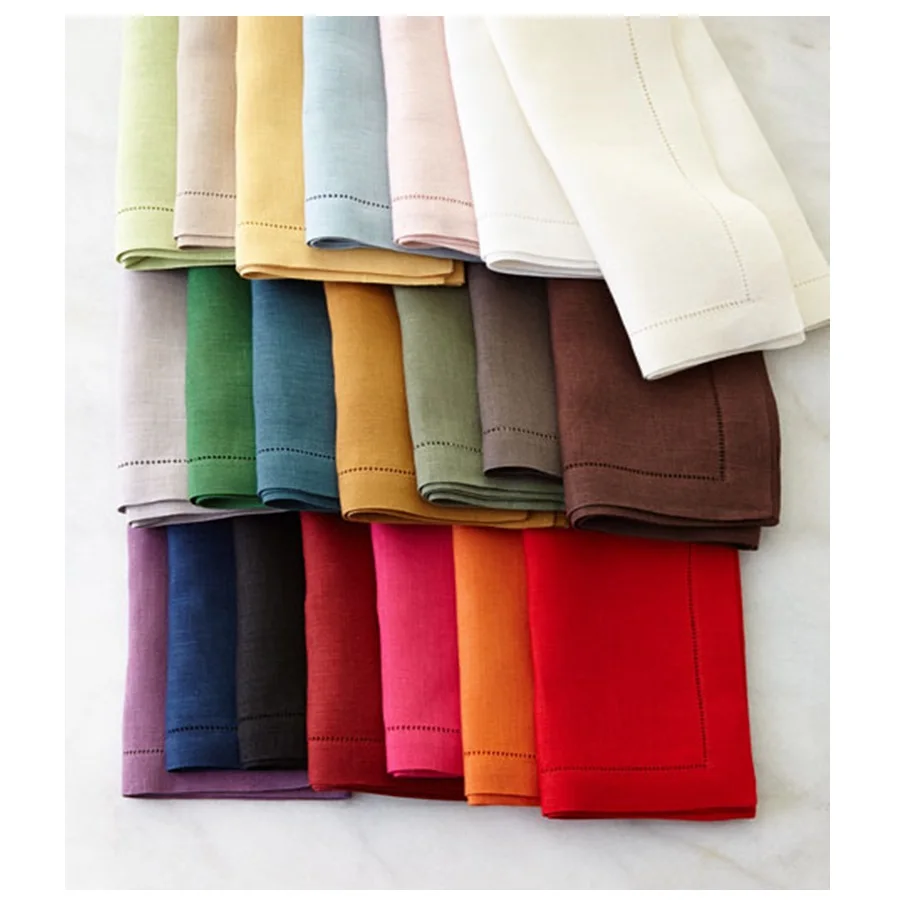 Custom Dinner Napkin 100% Linen Full Color Hemstitch Ladder Table Napkin The Best Quality for Home Hotel Restaurant Events