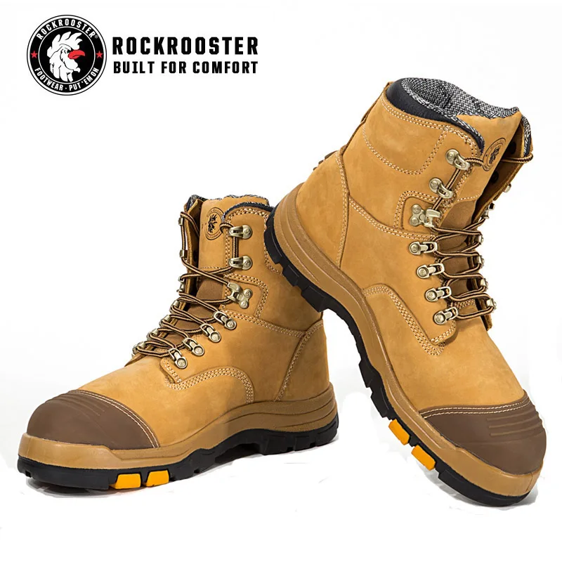 Rockrooster Wheat Laceup Safety Boots Durable Scuff Toecap And Triple Stitched  Safety Boots Mining Safety Boots
