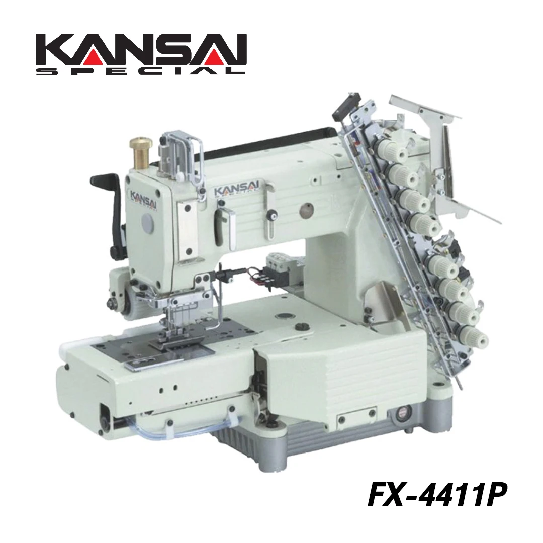 
FX-4411P от Кансай с кирпечей из глины на циклической платформе 4 иглы двойной тамбурный шов Промышленная швейная машина для крепления с эластичными лентами 