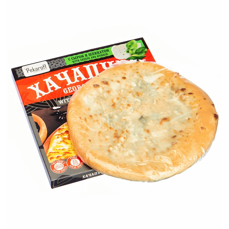Восхитительный замороженный пирог khachapuri с сырами и шпинатом для длительного хранения для вечеринки и крупной компании, пирог