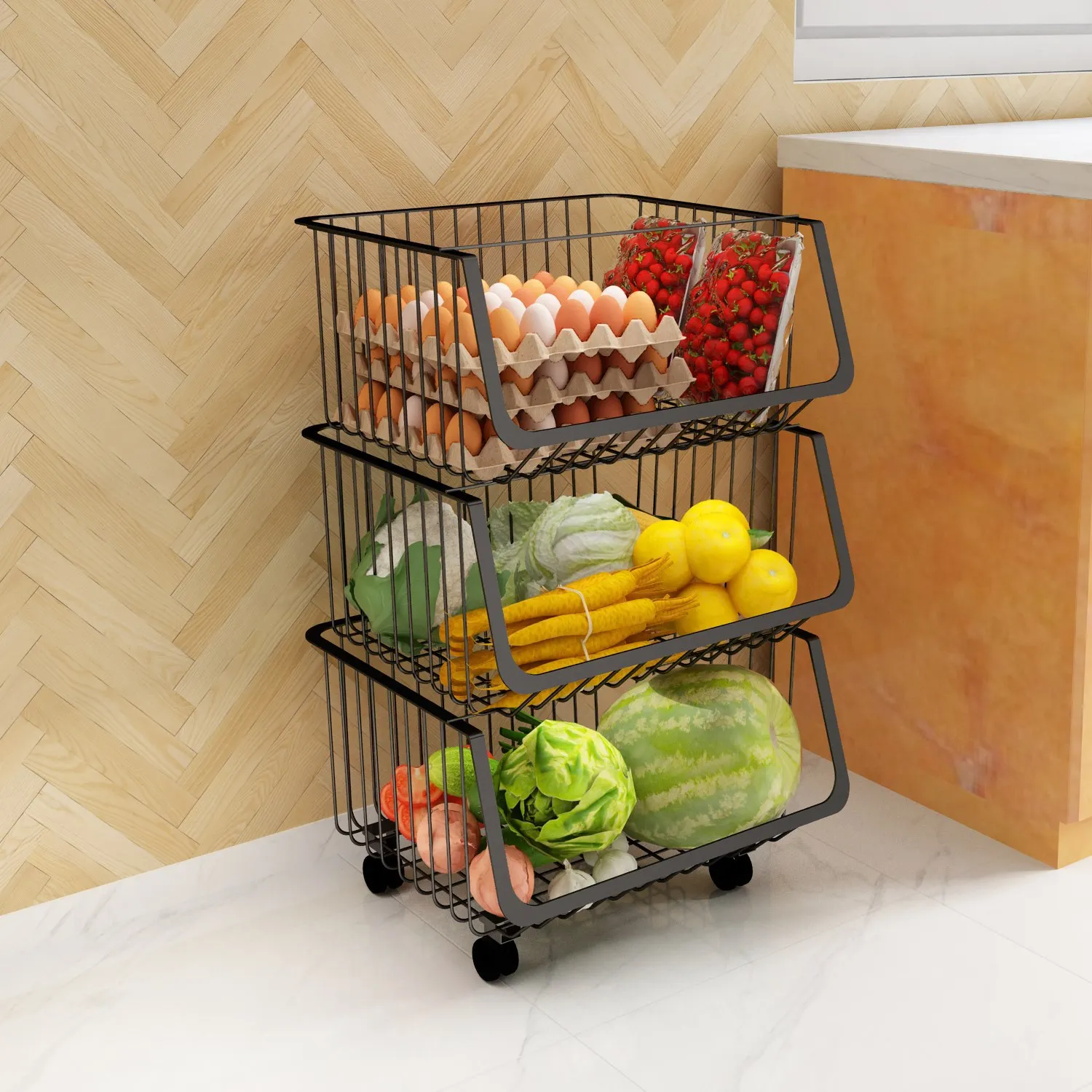
Gourmet Basics multi-layer adjustable household floor-standing fruit and vegetable storage basket Antique Black 