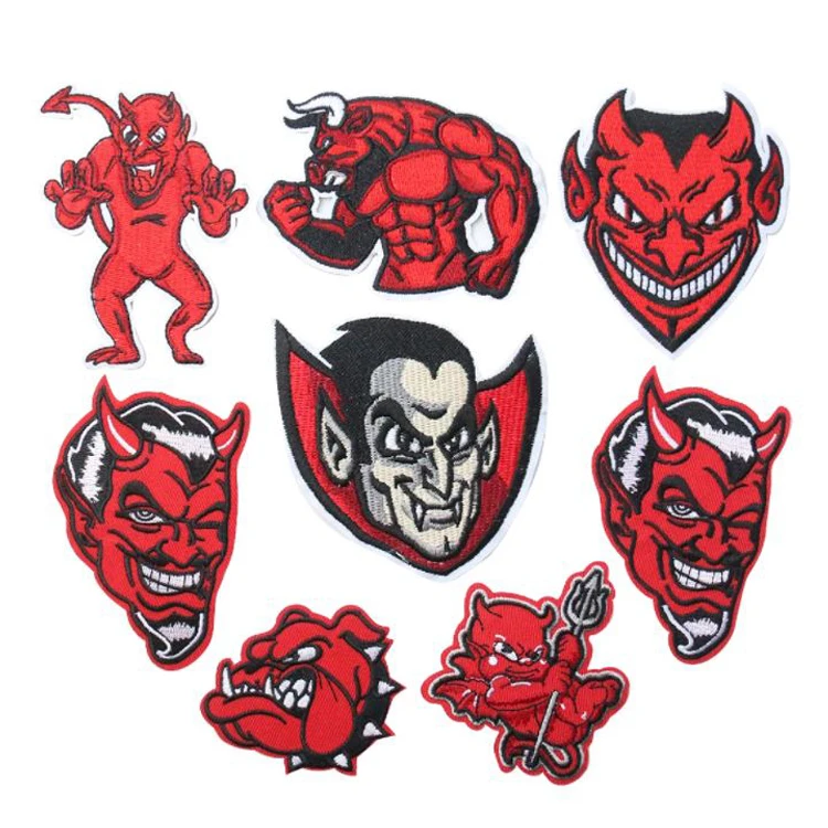 Embroidery Cloth Stickers Red Fire Head Vampire Badge Iron On Patches DIY Sewing Embroidered Patches For Clothes