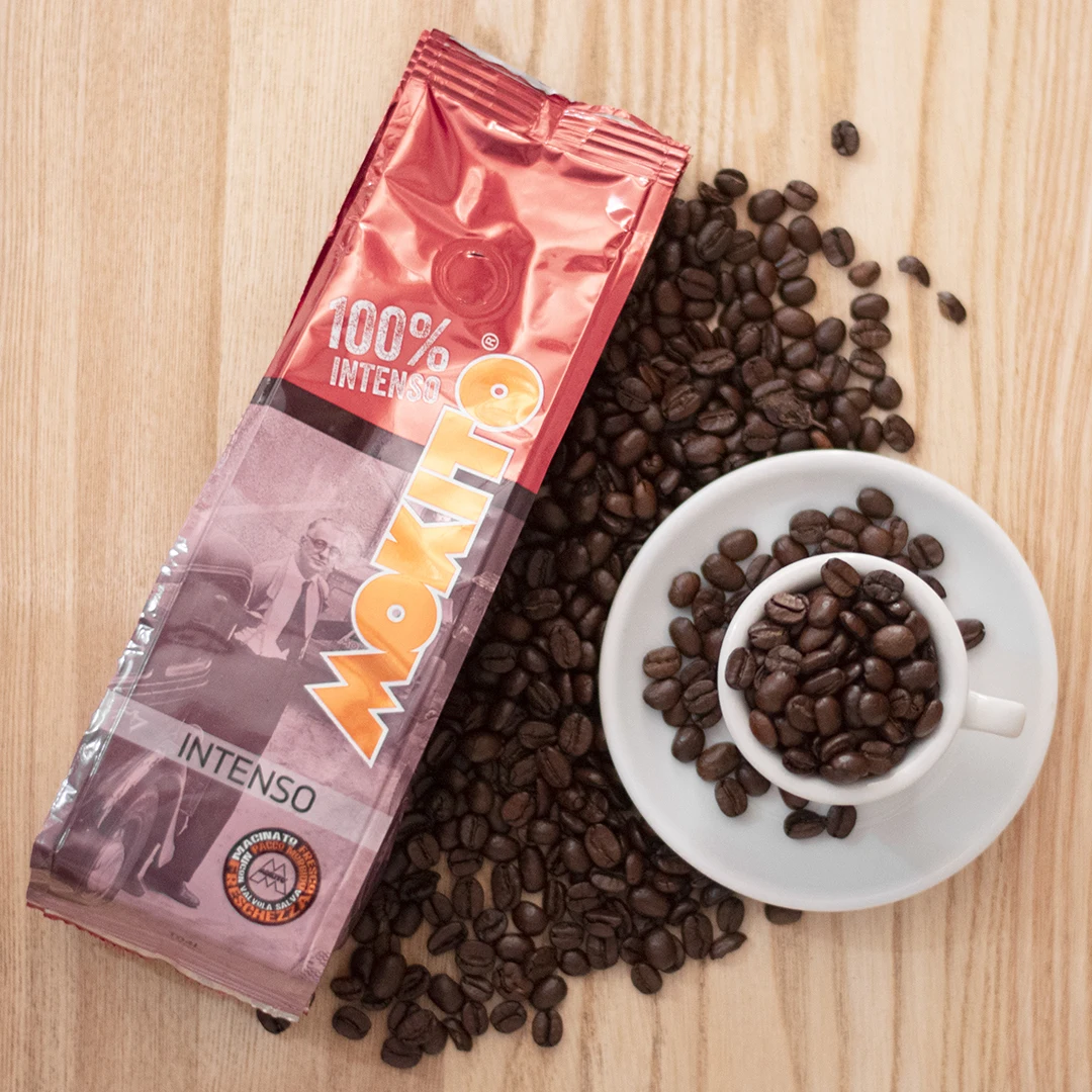 Intenso Italian Espresso Caffe Mokito 40% Arabica & 60% Robusta Medium Roast Ground Coffee with Sweet Taste Box Packaging