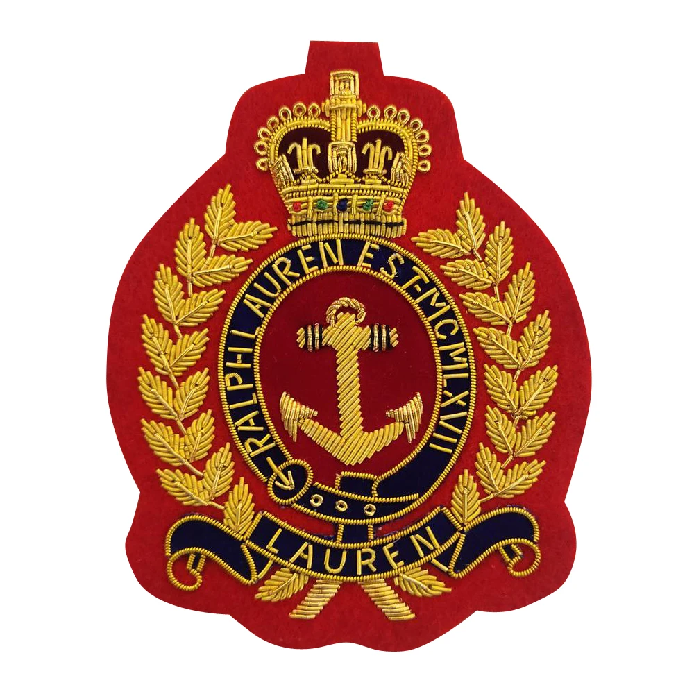 Tactical LAUREN Gold Wire Embroidered Blazer Patch Handmade Badges Red Woolen Felt Sew-On Sew-On Officer Uniform Includes Magnet