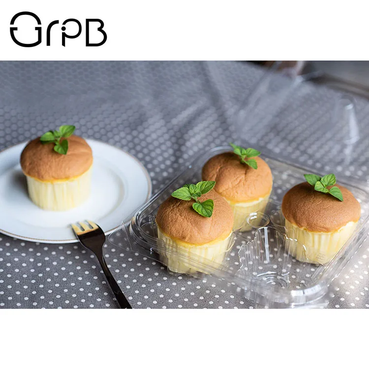 4 Cell Square Disposable Plastic Muffin container Cupcake box