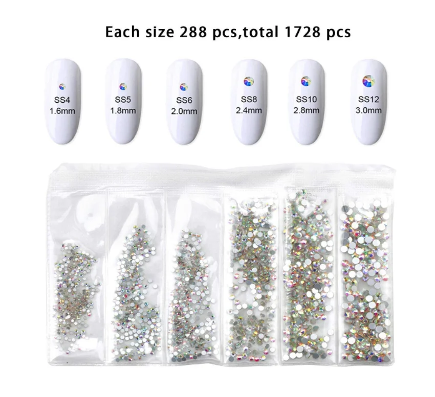 Multi Shape 3D Shining Glass Crystal Nail Art Set Decoration AB Jelly Rhinestones Nail Art Jewelry Valentine Nail Art