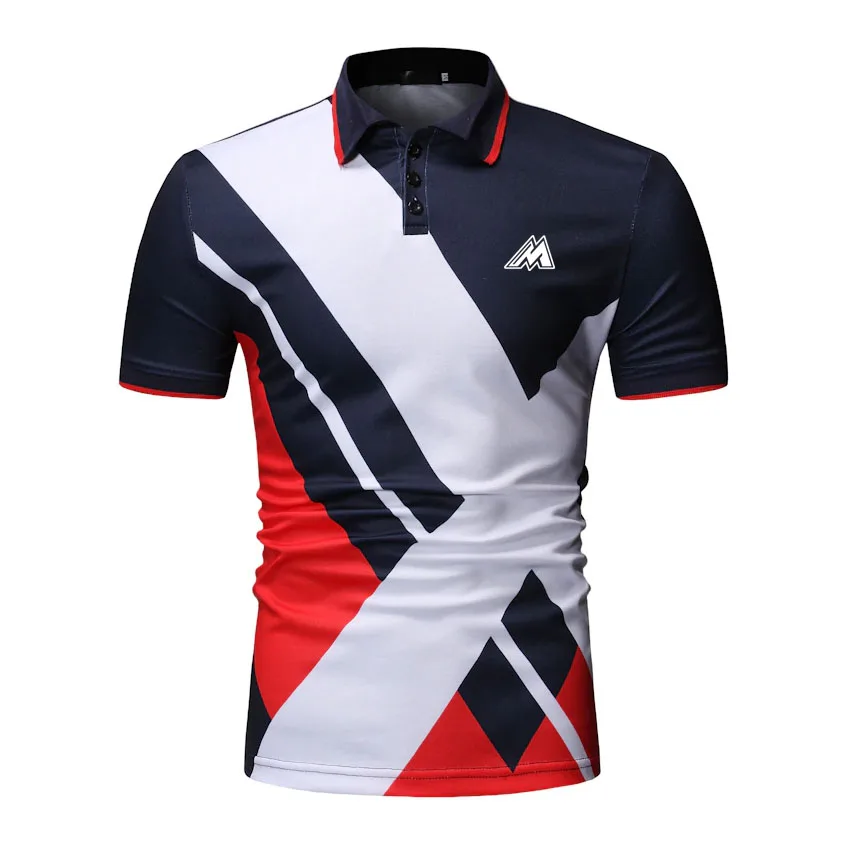  Новое поступление мужские рубашки поло с коротким рукавом Повседневная Деловая мужская одежда в полоску воротник-поло гольф рубашка для мужчин