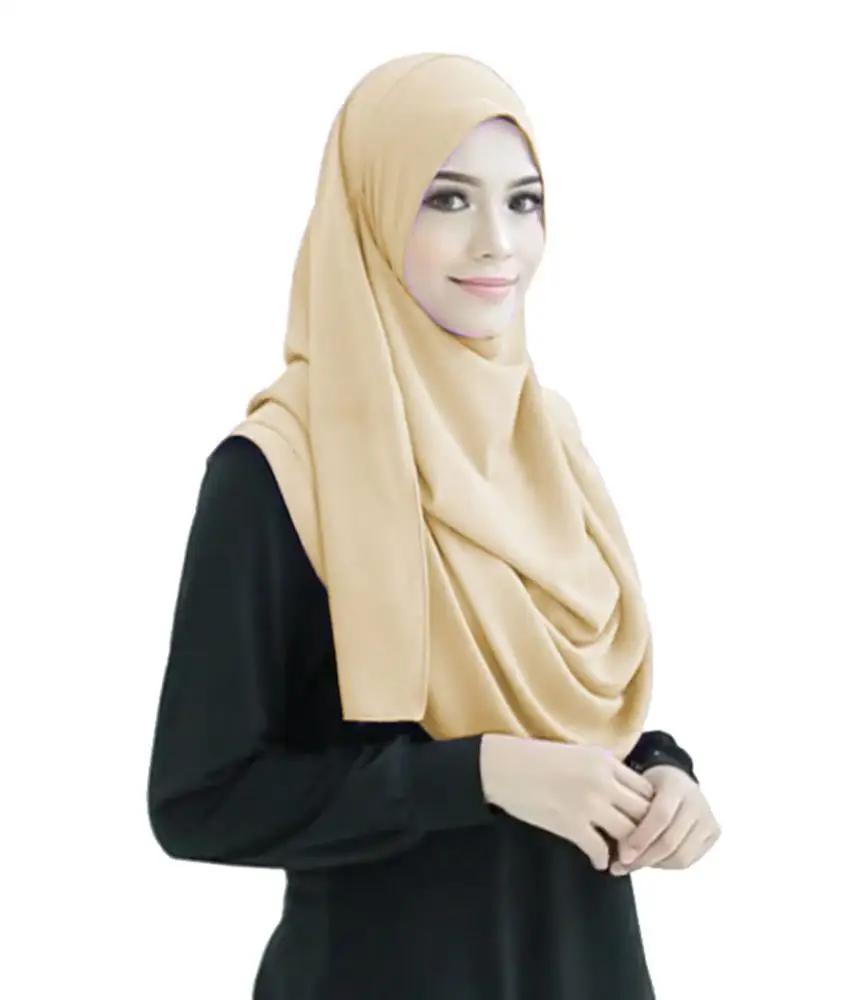 Caramel Beige Color Stitched 2 Loop Instant Hijab Scarf For Women