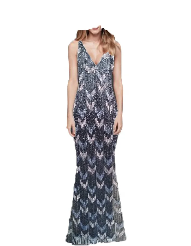 Handmade Sequined Fringes Heavy Evening Gown