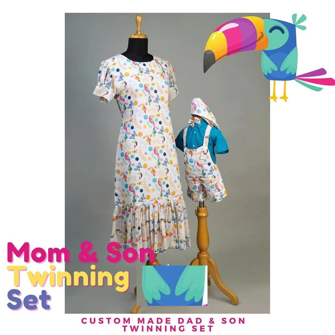Toucan-Butterfly Theme Coordinating outfits Custom Made Family matching Outfits for family Pure Designer Fabric Party Wears
