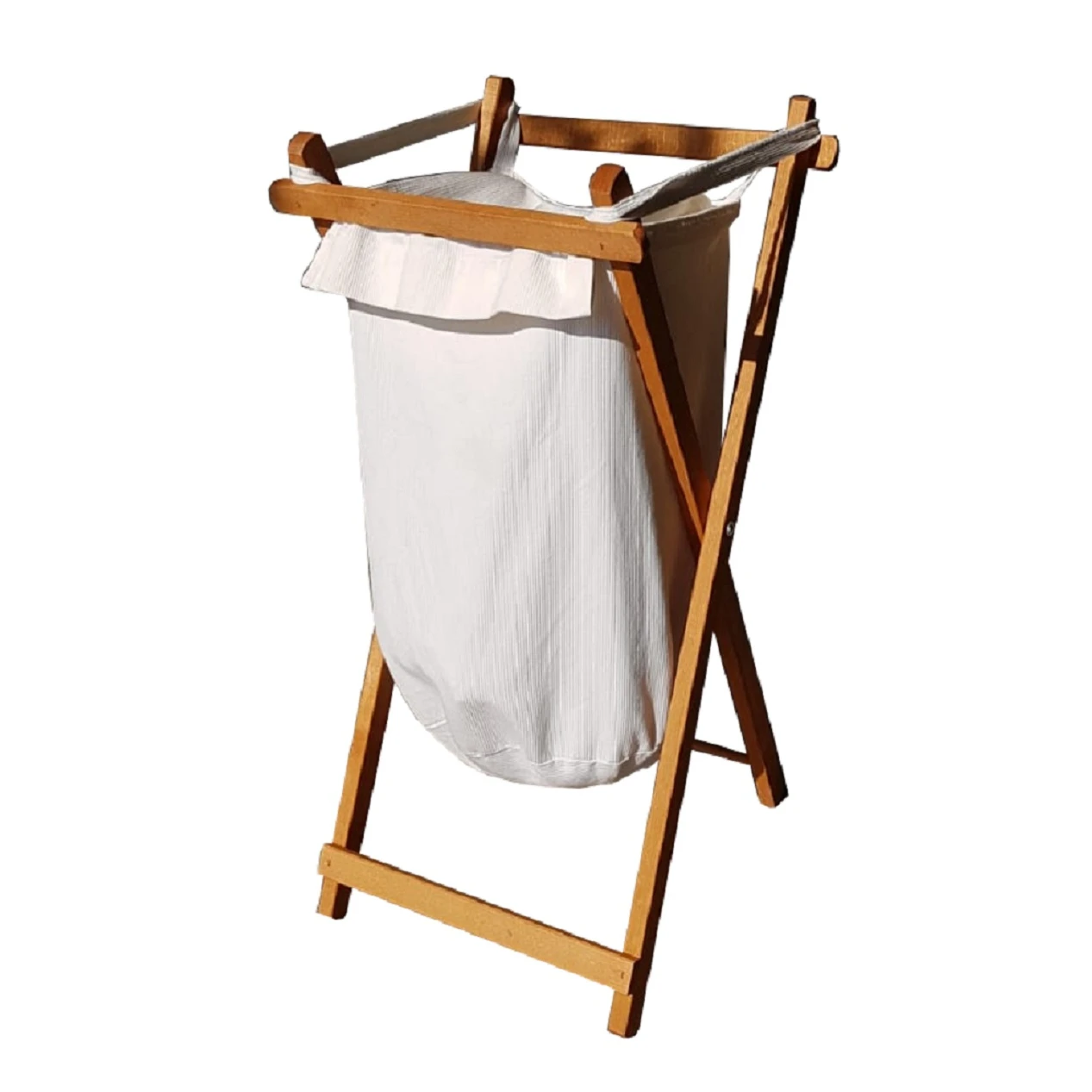 High quality Italian folding clothes-rack in beech wood walnut color with removable polycotton bag for bathroom and laundry