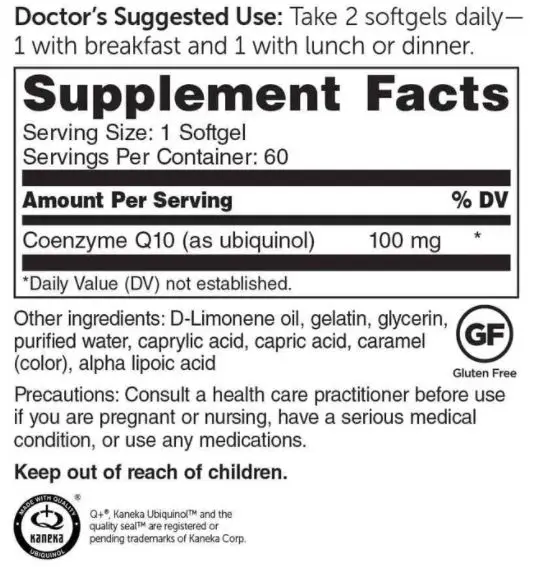 Bioactive Q Ubiquinol 100 mg Delivers Clinically Validated Highly Bioavailable CoQ10 60 Day Supply