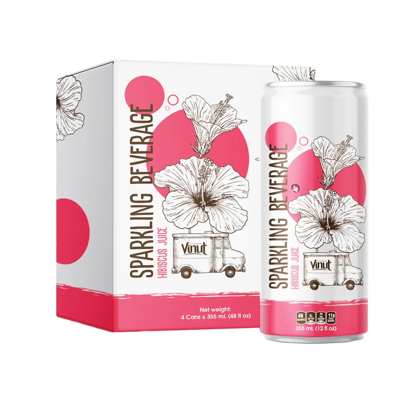 12 fl oz Sparkling water VINUT 4 Cans Hibiscus Juice Company Good price 100% Pure Newest OEM beverage