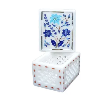 Beautiful White Marble Inlay Decorative Work Jewelry Box  Handmade Designer Alabaster Stone Boxes India 2021 made in India