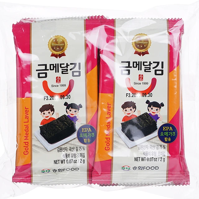 Korean Clean Sea Organic Roasted Child Seaweed Omega3 EPA Crispy Seasoned  Nori Seaweed Snack