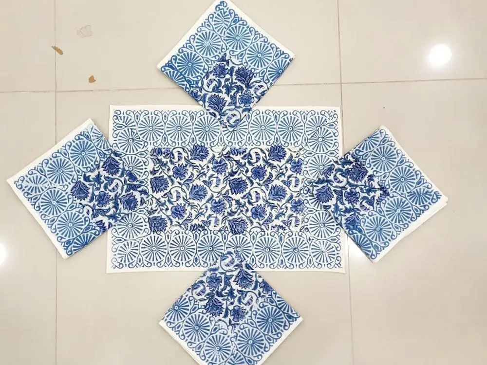 Hand Block Print Table Mat Set With Napkin Beautiful Hand Block Printed Cotton Table Cover Handmade Table Cover