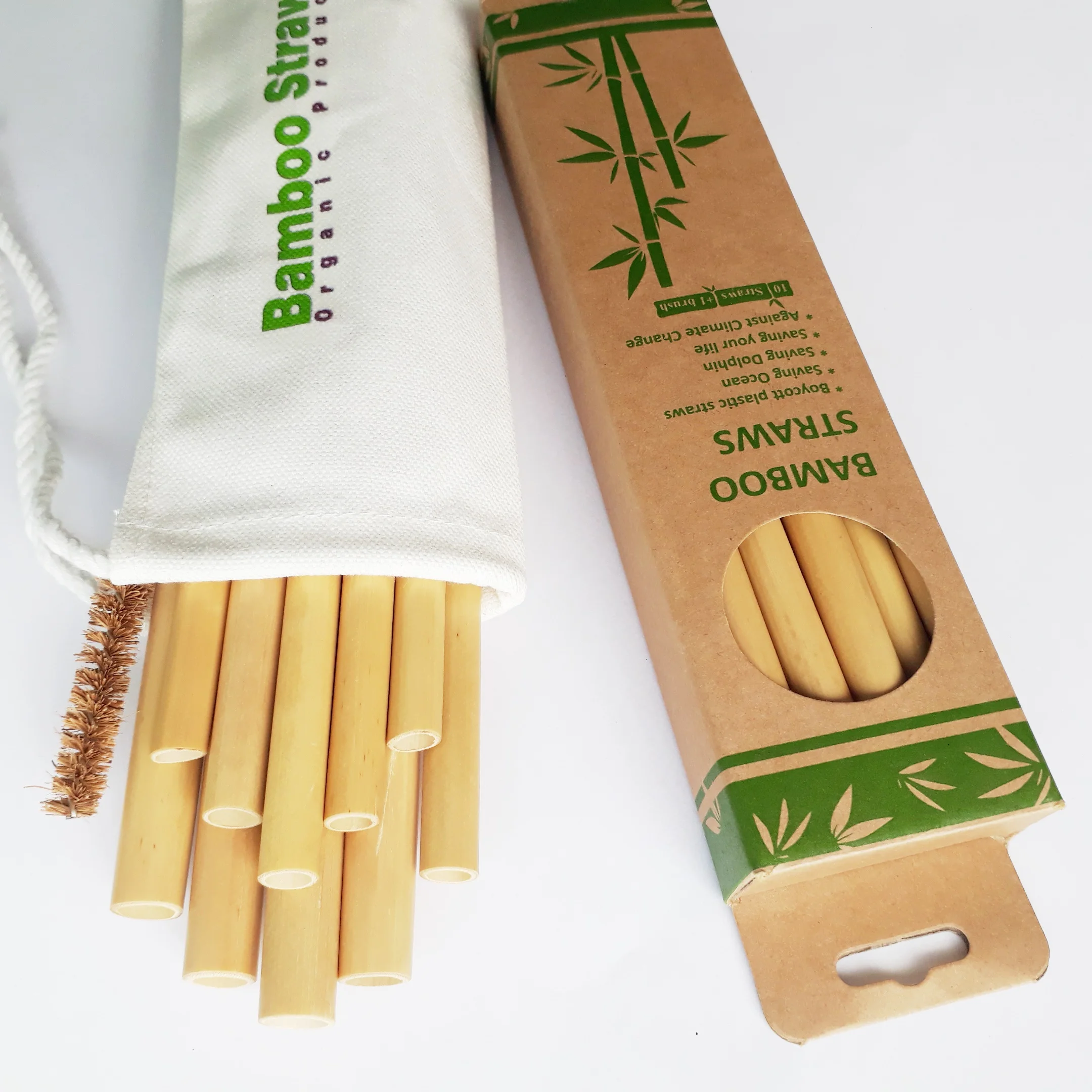 Wholesale Price Vietnam Factory Natural and organic bamboo straw set bamboo straw with brush Customized Bamboo Straw