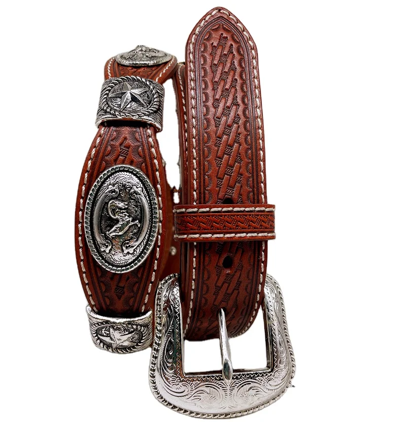 star  conchos + Rooster conshos real leather belts  from China belts factory