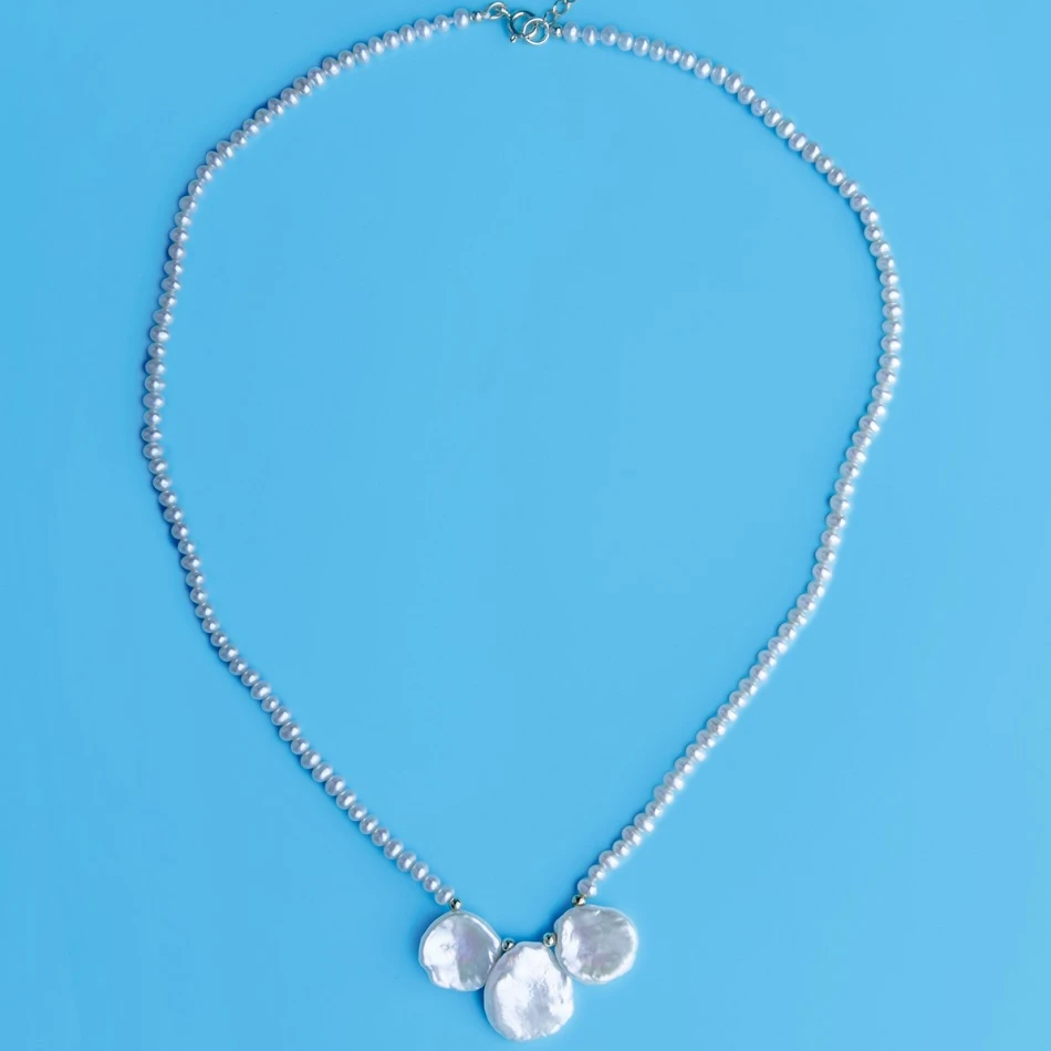 
High End Fashion Lovely Pure Silver White Potato & Keshi Shape 100% Real Pearl Necklaces Yellow Gold Plated For Girlfriend 