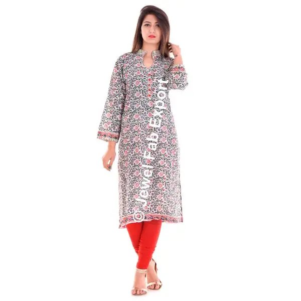 Women Printed Cotton Blend Straight Kurti With Pant Women Dress Set Handmade Summer Wear Indian Ethnic Top Tunic Bottom Pant