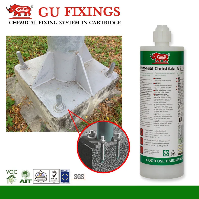 Injection polyester chemical mortar for anchoring dynamically loaded constructions