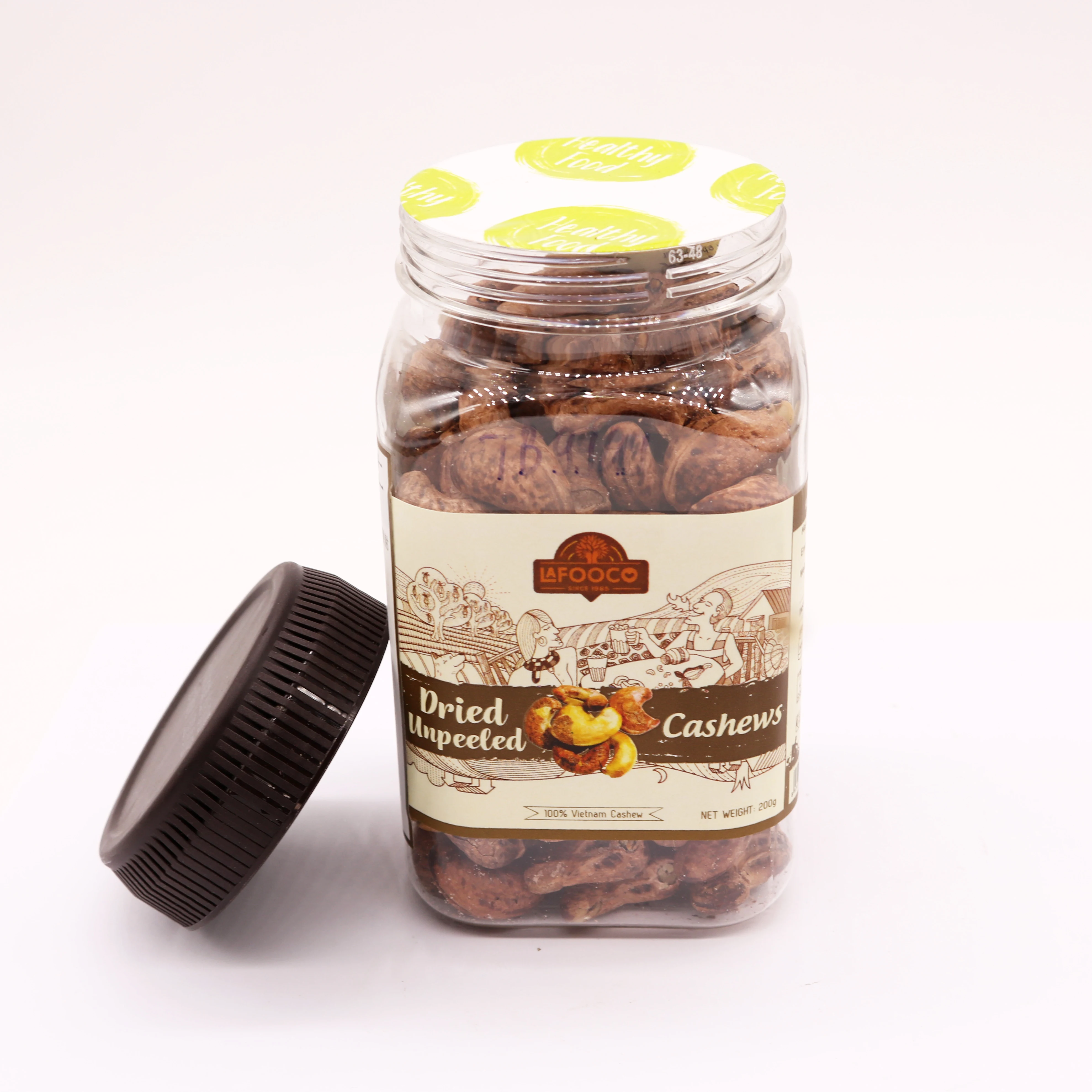 Dried Unpeel Cashew Nuts 200g Plastic Jar Origin Vietnam Natural Delicious Snack
