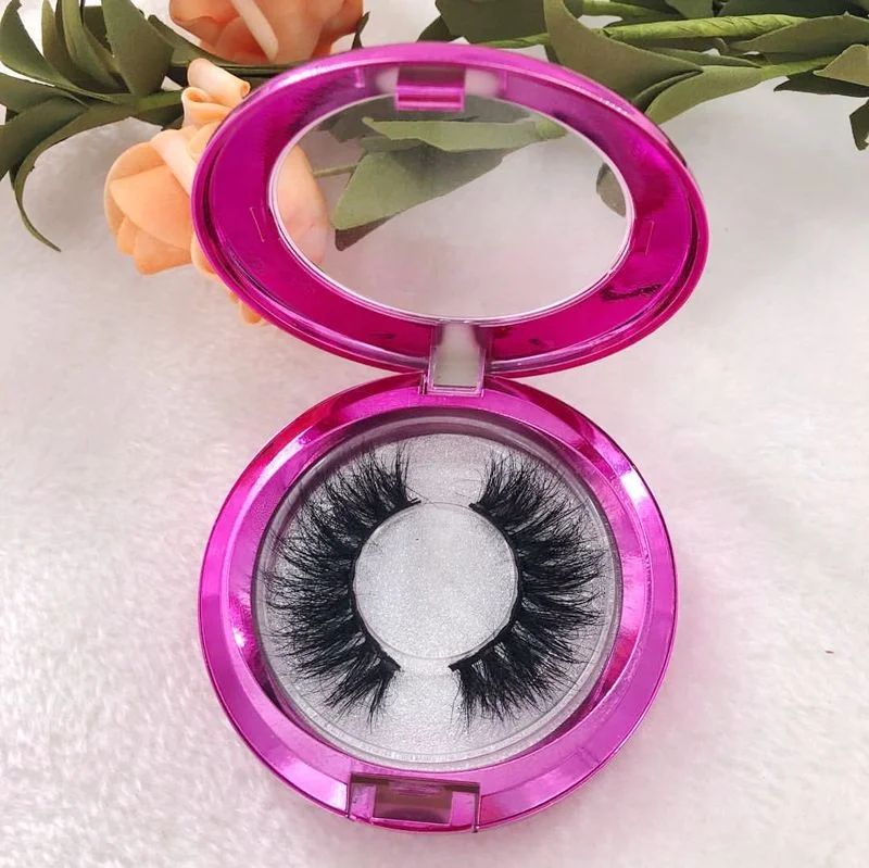 private label Circle Case 3D mink colorful eyelash eye lashes round lash box wholesale 25mm mink eyelash with custom box