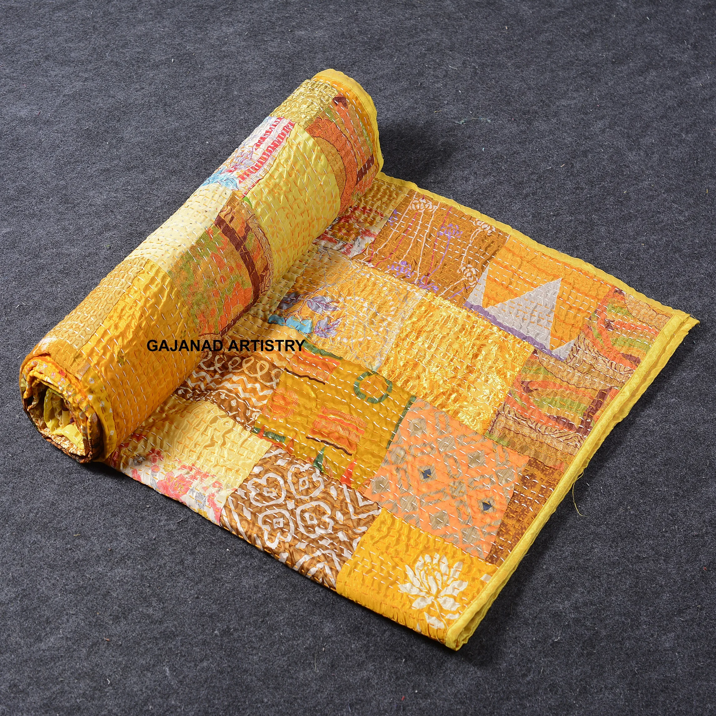 bohemian indian silk patchwork kantha quilt boho throw blanket bedspread quilting bedding hippie comforter queen handmade quilts