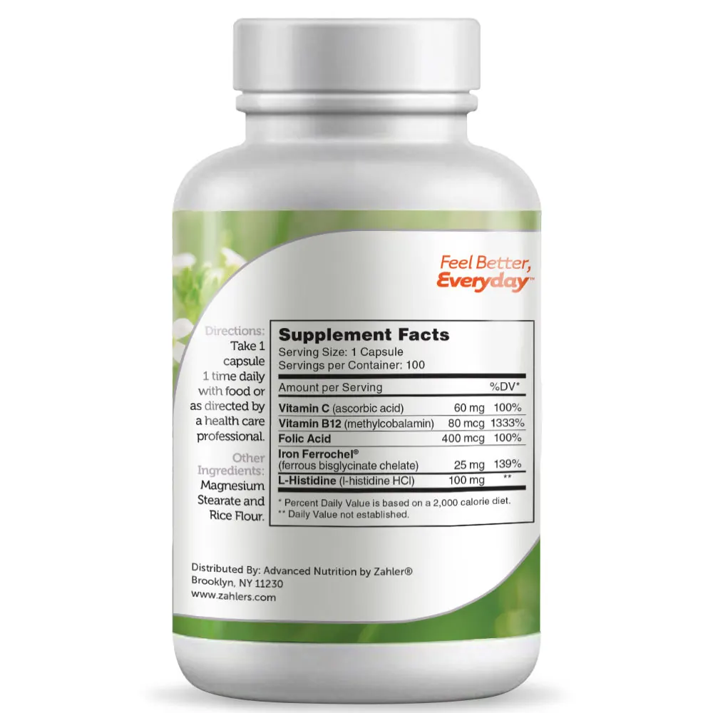 
Zahler Iron Complex Advanced Non Constipating Iron Supplement with Vitamin C Certified Kosher 100 Capsules 