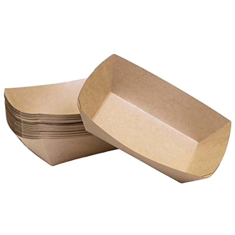 
Disposable Kraft Cardboard Food Paper Tray Chips Box Food Take Way Box Boat Tray 