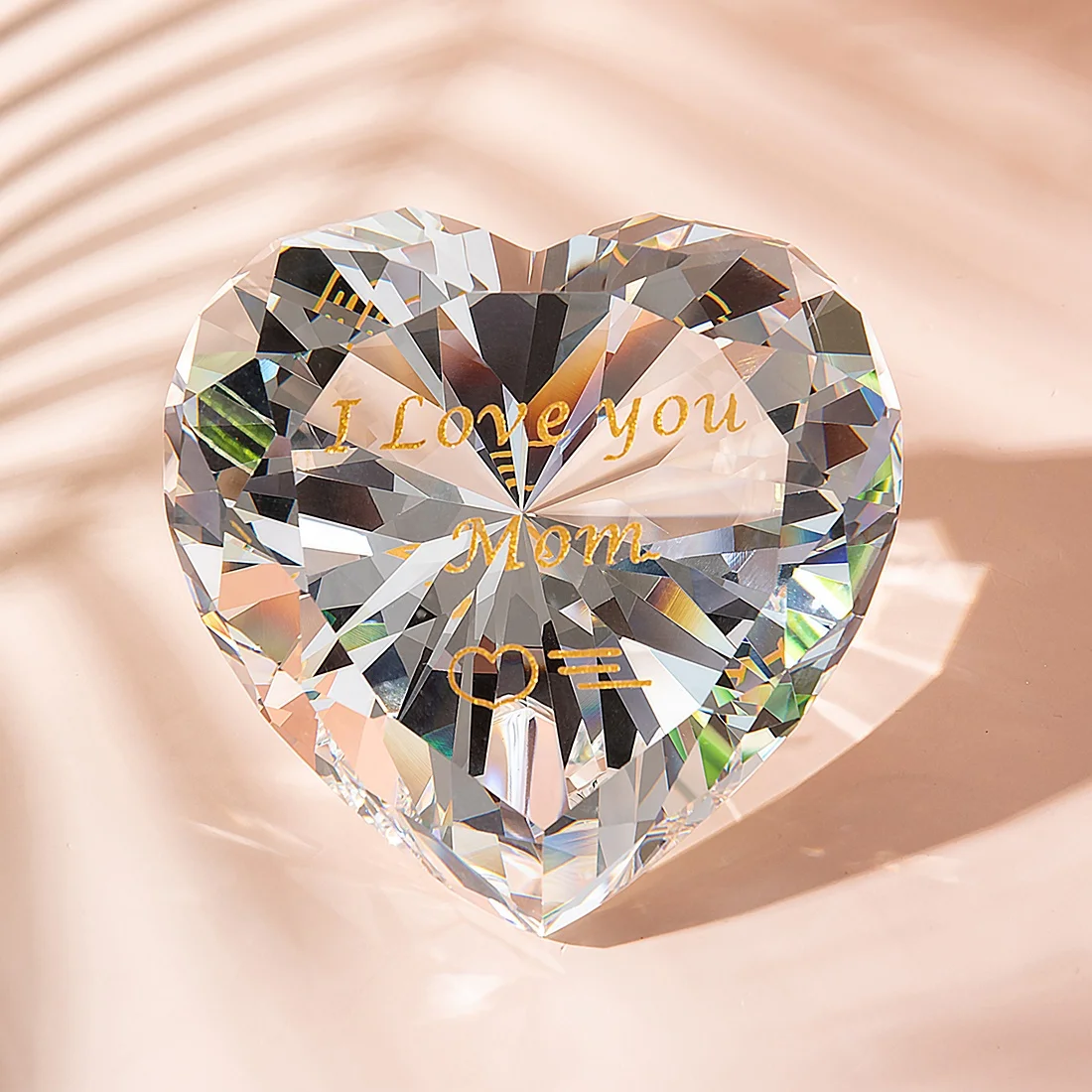 90mm rainbow crystal glass diamond heart with custom engrave wedding ornament home decor