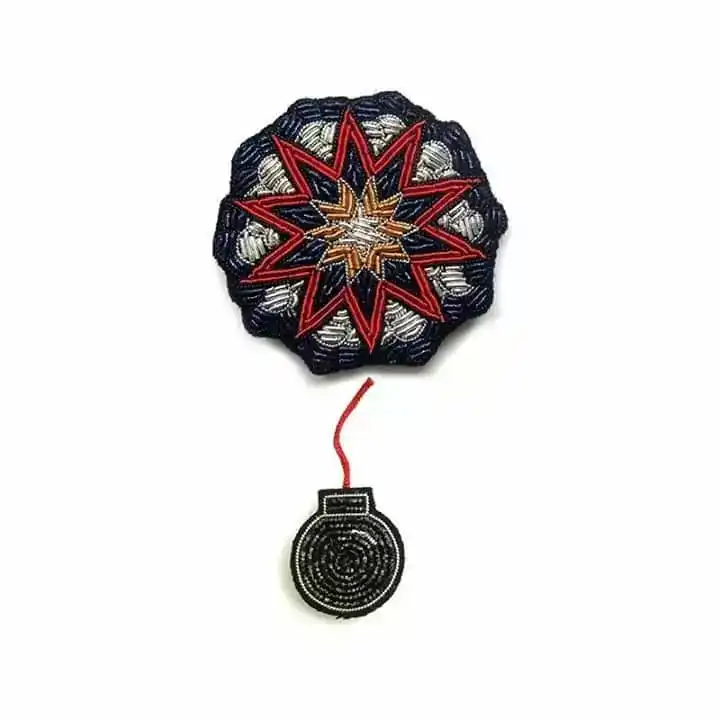 Fully Hand Embroidered Design Handmade fashion clothing Embroidery Badge Pin Fixed