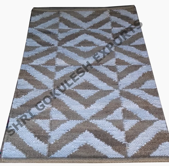 Natural Fibre Rugs Indian Handmade Jute Geometrical Design Floor Decoration For Living Room Carpets