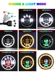 2022 NEW Style Angel Eyes DRL Turning Light Auto RGB Round headlight 27w 7 inch led headlight for  Car Motorcycle