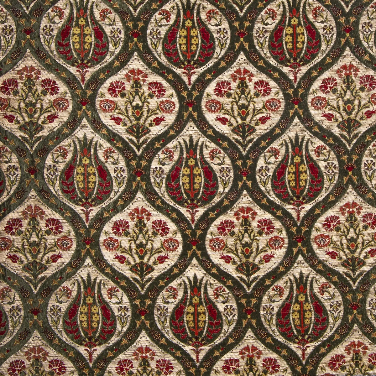 Tulip Designed Red Turkish  Upholstery Chenille Fabric