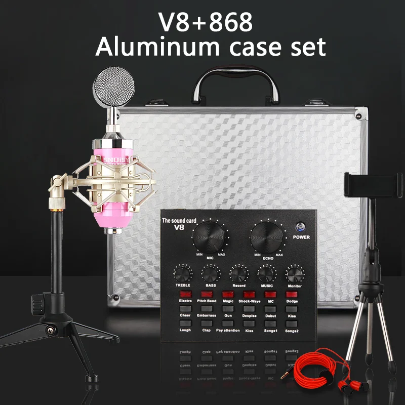 Персонализированная профессиональная звуковая карта V8 Usb + микрофон в алюминиевом