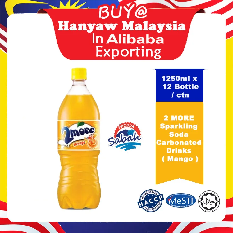 [Малайзия] Быстрая доставка + Сертифицированный Халяль 2 других газированных напитка с газированной содой манго (1250 мл x 12 бутылок/картонная коробка)
