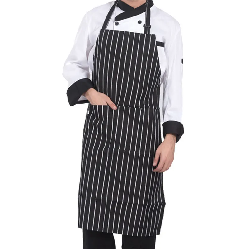 Professional Chef Bib Apron Black White Chalk Stripe cotton twill fabric kitchen aprons Fire Retardant Chef Uniforms