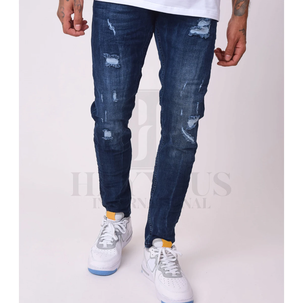 Blue Slim Jeans Custom Men Jeans Denim Jeans with Worn and Torn Effect New Straight Casual Spandex / Cotton Boy Gentleman Male