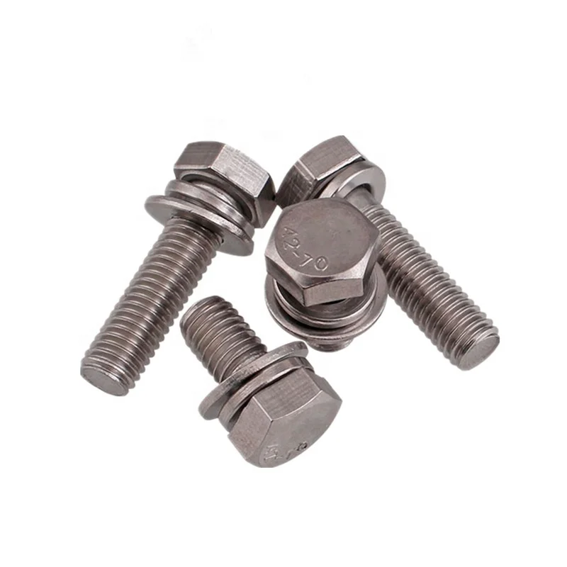 SUS 304 Hex Bolt Sus304 Flat Washer M12x2x24 Full Thread SS Hex Bolt With Nut Kit