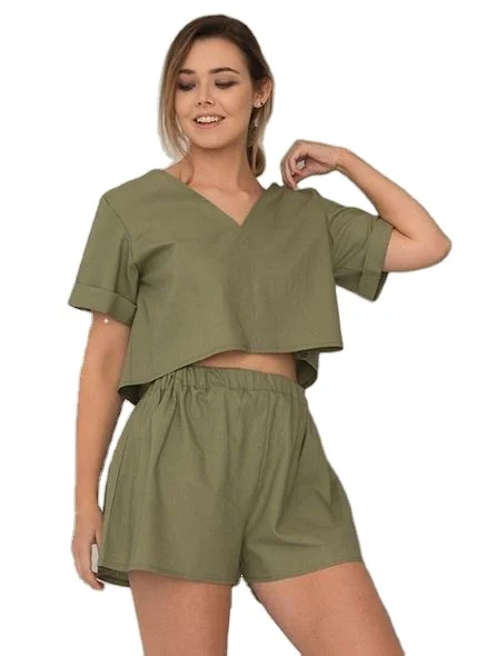 2022 Fashion Women Oversized Sets Pullover Sweatshirts Cotton Long Sleeve Solid Color Joggers Custom 2 Piece Short Set