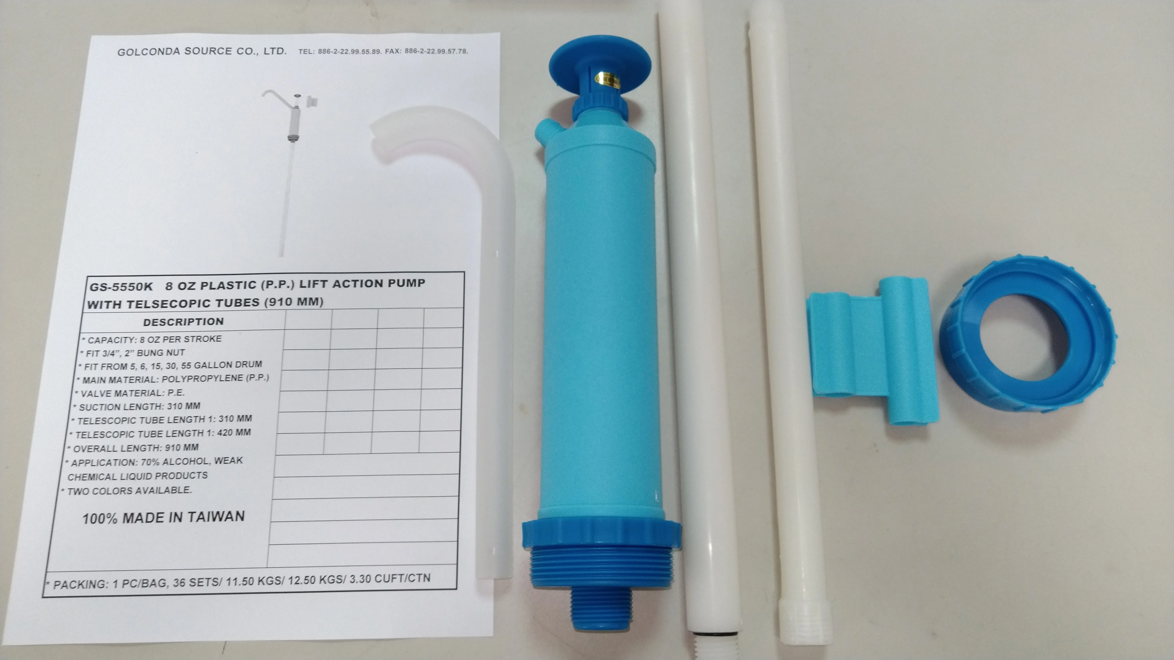 GS-5550K  8 OZ PLASTIC (P.P.) LIFT ACTION PUMP WITH TELSECOPIC TUBES (910 MM) (GS-5550K)